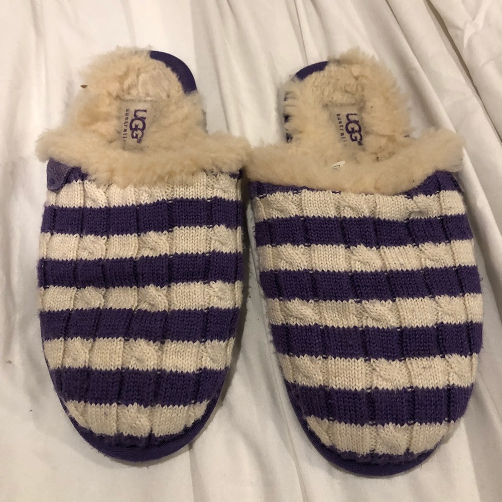 UGG Purple and White Striped Knit Slippers
